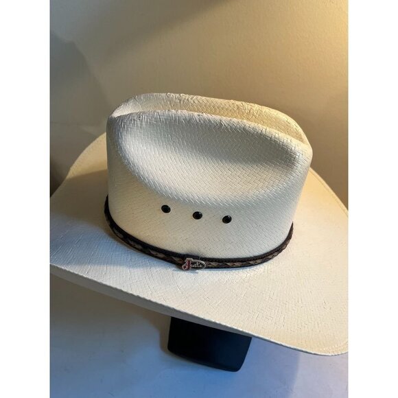 Justin's Mens Cowboy Western Hat Straw Light Beige Size 56 / 7 - Picture 4 of 10